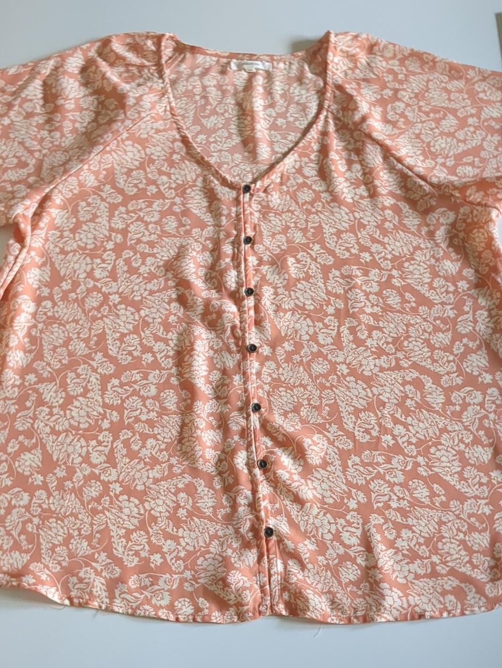 Peach Floral Button-Front Blouse large